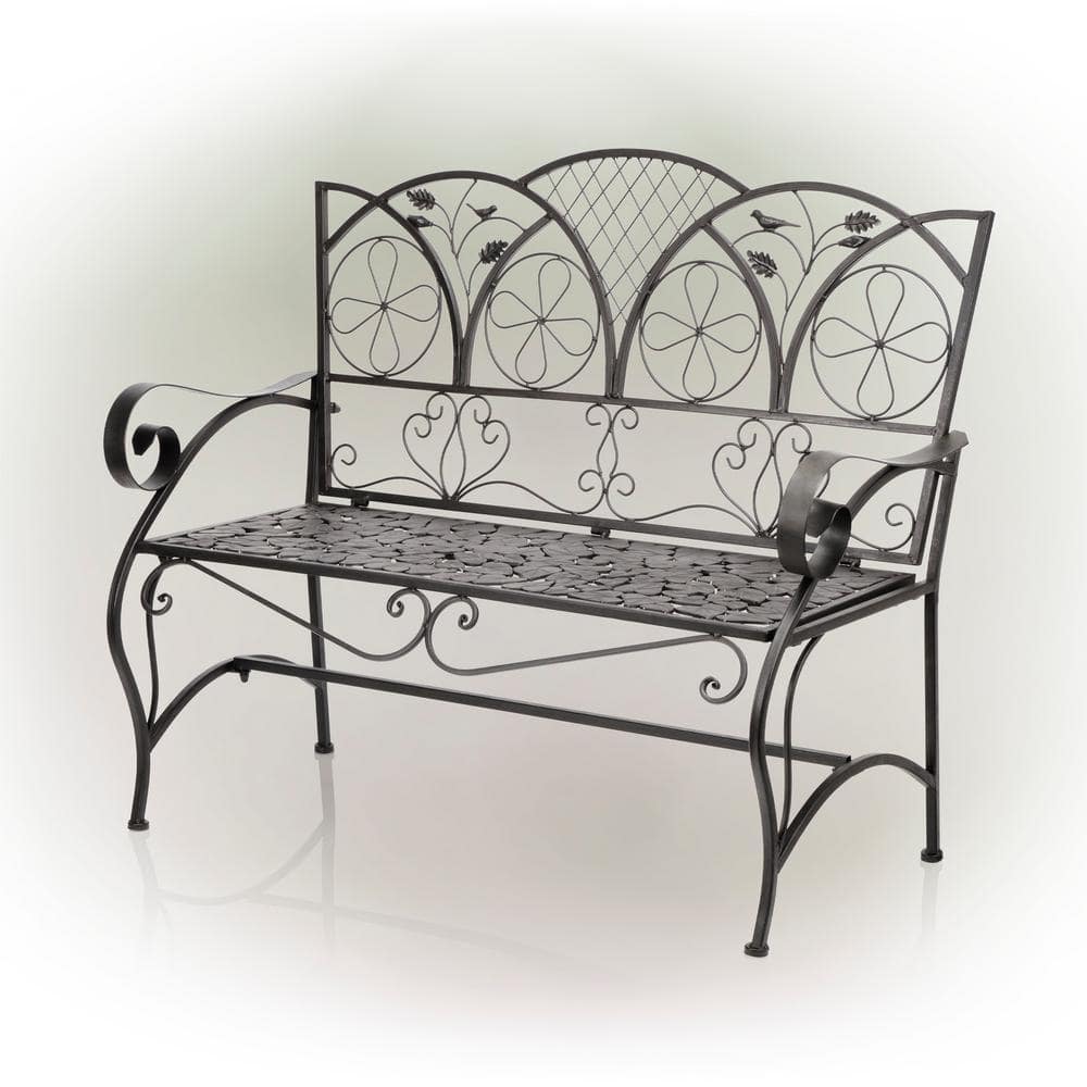 Elegant Alpine 45'' Brown Metal Garden Bench with Backrest