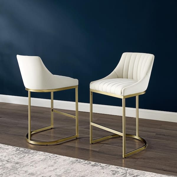 Esme 25.5 in. Gold Metal Bar Stool with Creme Velvet Seat (Set of 2)