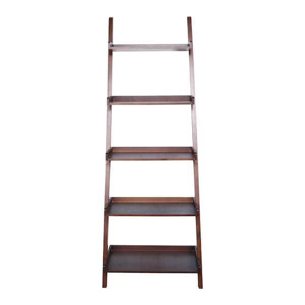 FUNKOL Brown 5-Tier Ladder Shelf with Storage