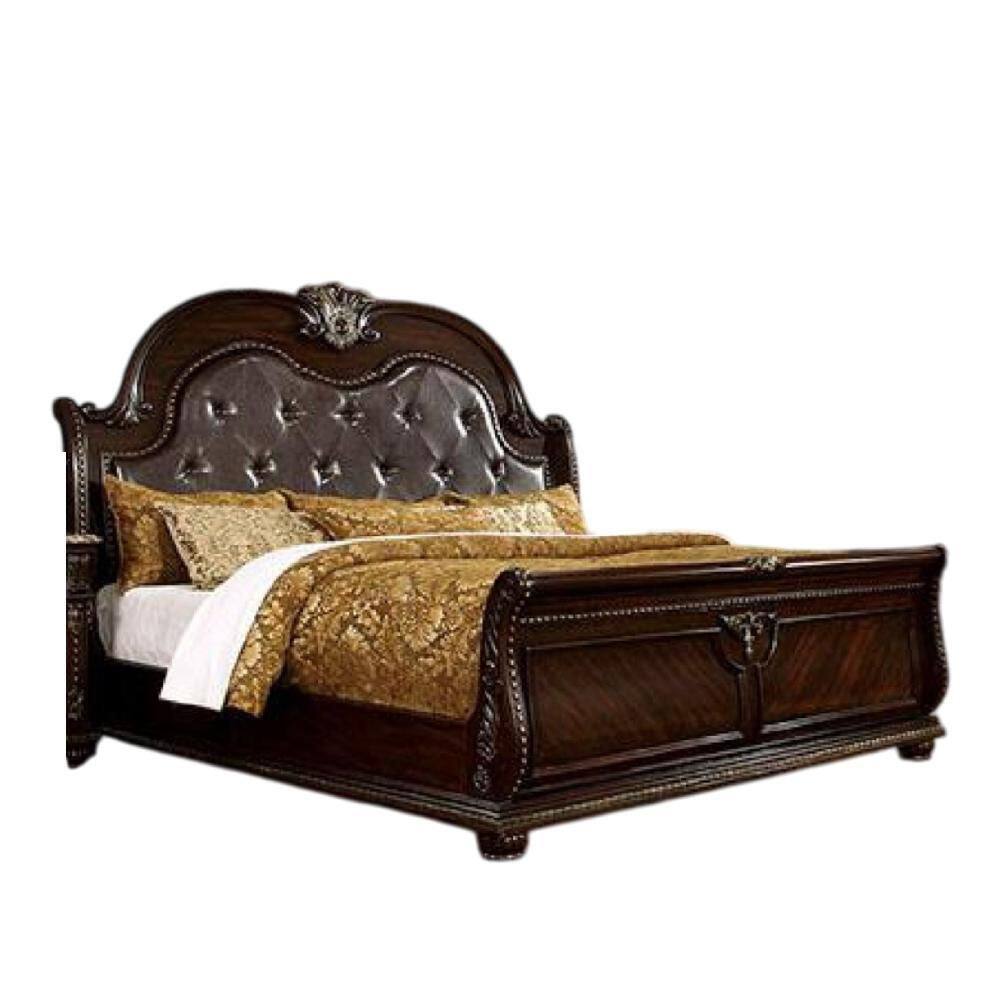 Kera Cherry Brown  Wood Frame Queen Panel Bed with Padded Headboard price history on PriceWatchPro