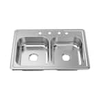 Glacier Bay 33 in. Drop-In 50/50 Double Bowl 22 Gauge Stainless