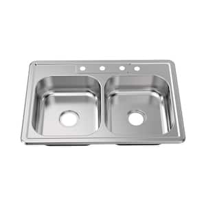 33 in. Drop-In 50/50 Double Bowl 22 Gauge Stainless Steel Kitchen Sink
