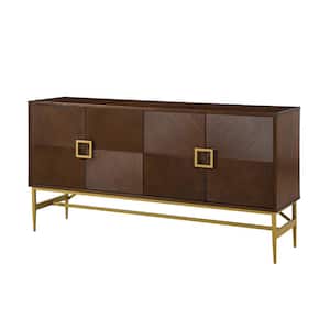 Baptiste Walnut 65 in. Wide Wood Kitchen Living Room Storage Sideboard with Adjustable Shelves and Slim Iron Legs