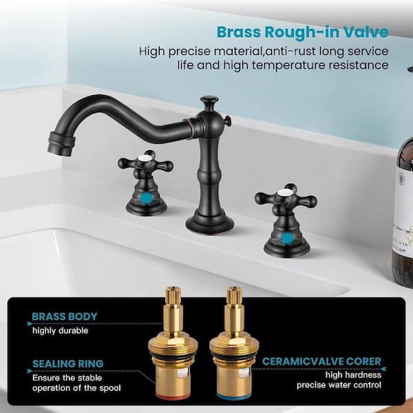 Dyiom 3-Hole 2-Handle Oil-Rubbed Bronze Bathroom Sink Faucet Widespread  Double Cross Handle Knobs Bath Accessory Set B0B6G59HWW - The Home Depot