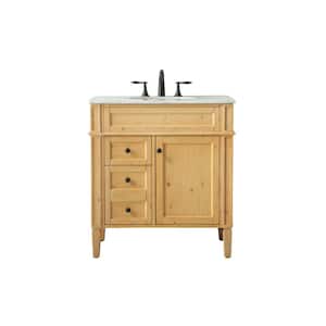 Simply Living 32 in. W x 21.5 in. D x 35 in. H Bath Vanity in Natural Wood with Carrara White Marble Top