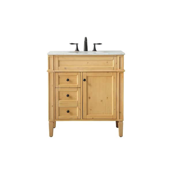 Unbranded Simply Living 32 in. W x 21.5 in. D x 35 in. H Bath Vanity in Natural Wood with Carrara White Marble Top