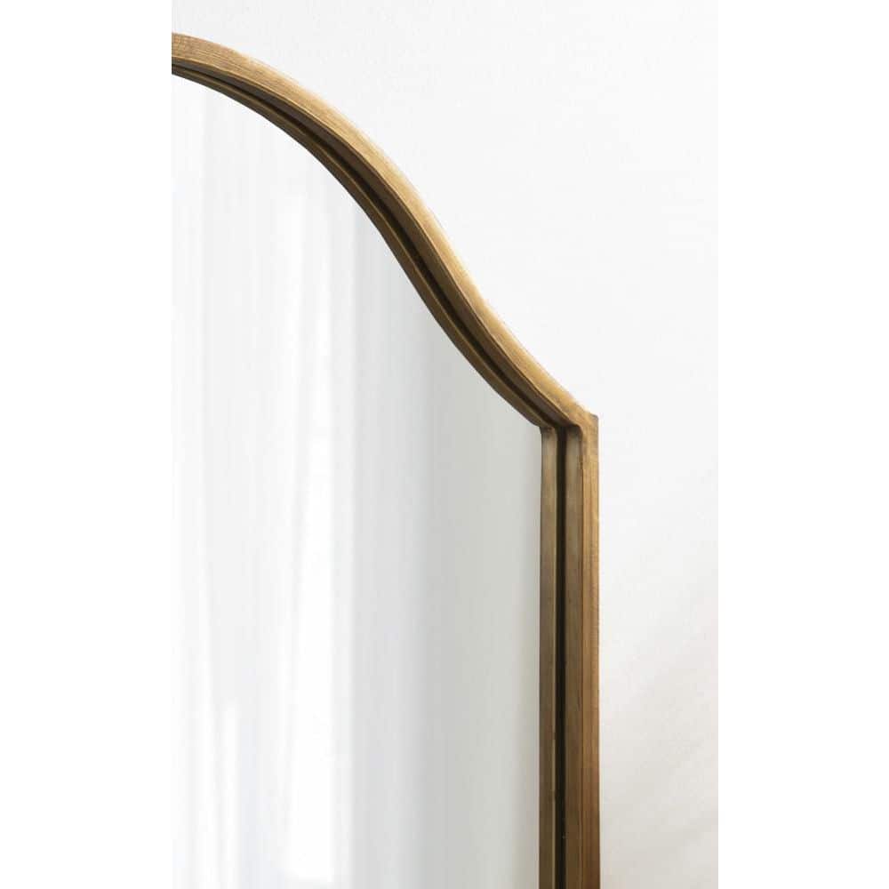 Gramera 20x30 Traditional Scalloped Gold Arch Wall Mirror with Shelf
