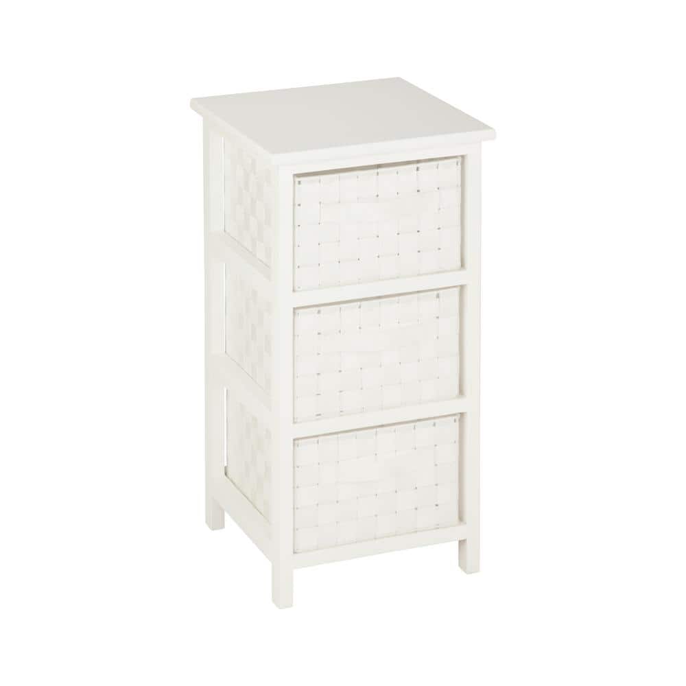 Versatile White Woven Fabric 3-Drawer Storage Cabinet