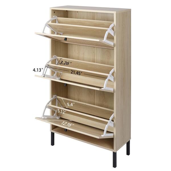 Dropship Natural Rattan 3 Door Shoe Rack; Freestanding Modern Shoe Storage  Cabinet; For Entryway to Sell Online at a Lower Price