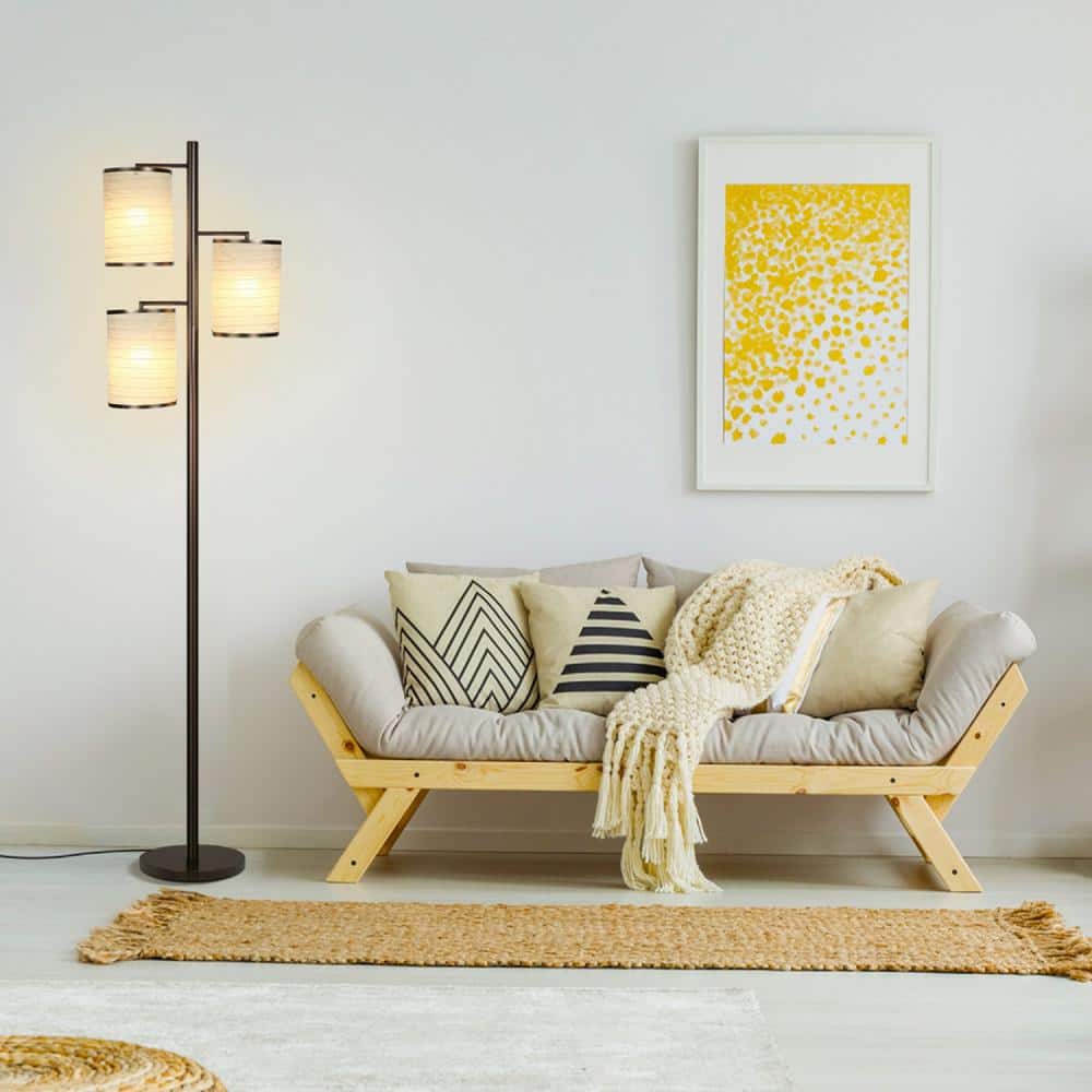 Liam Bronze Multi-Head LED Floor Lamp with Fabric Shades