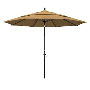 11 ft. Fiberglass Collar Tilt Double Vented Patio Umbrella in Straw Olefin