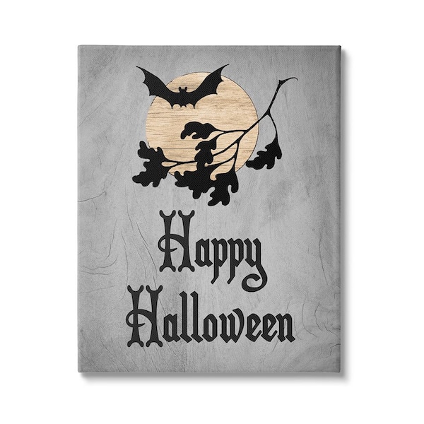 Stupell Industries Happy Halloween Bats byLil' Rue 1-Piece Unframed Graphic Print Animal Poster Art Print 48 in. x 36 in.