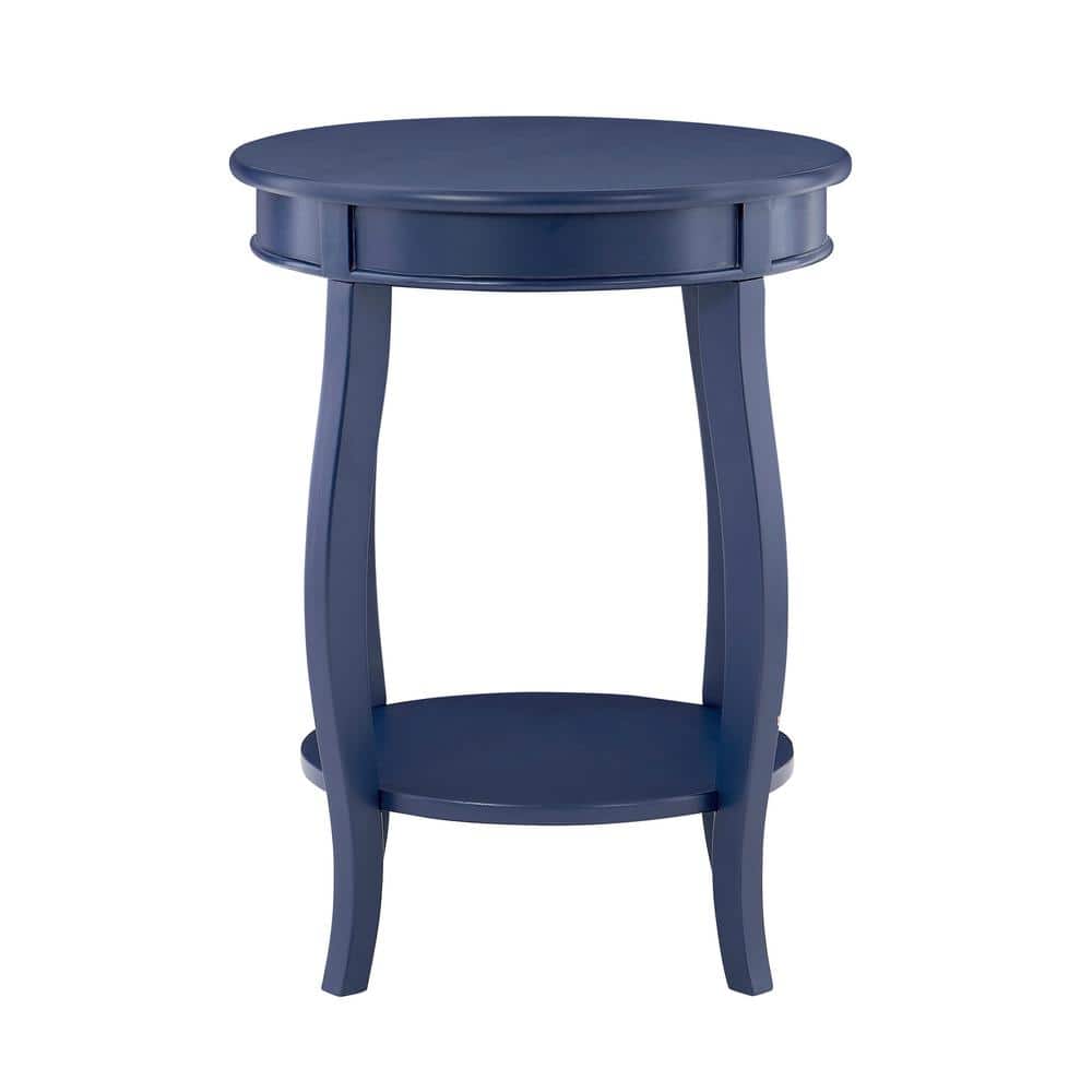 Justine Navy Blue Round Wood End Table with Shelf