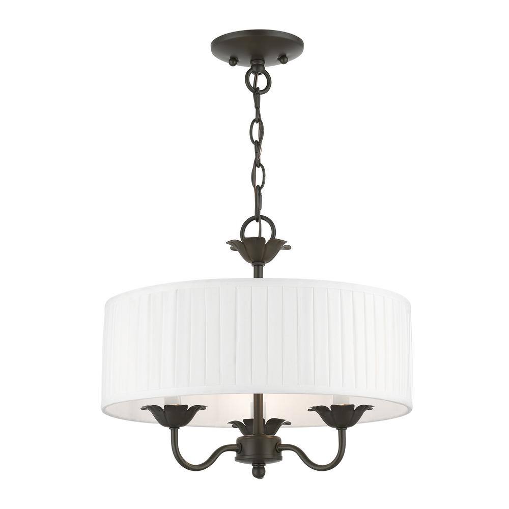 Edinburgh English Bronze 3-Light Drum Pendant with Off-White Shade