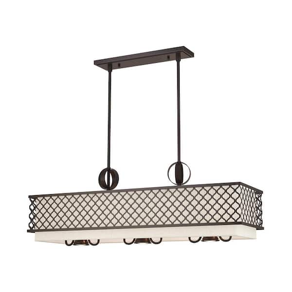 AVIANCE LIGHTING Amalfi 9-Light English Bronze Linear Chandelier with Oatmeal Fabric Shade