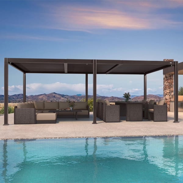PURPLE LEAF 11.7 ft. x 21.2 ft. Bronze Aluminum Outdoor Louvered Pergola with 3-Individual Adjustable Roofs and In-Built Gutter