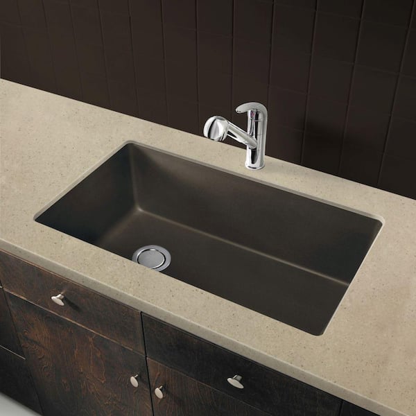 Transolid SilQgranite Cafe Latte Granite Composite 33 in. Single Bowl Farmhouse Apron Kitchen Sink with Accessories