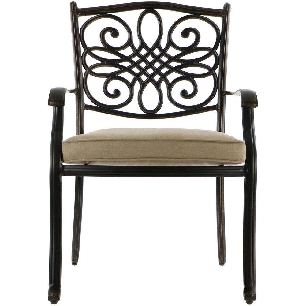 Bronze Cast Aluminum 6-Person Outdoor Dining Set with Natural Oat Cushions