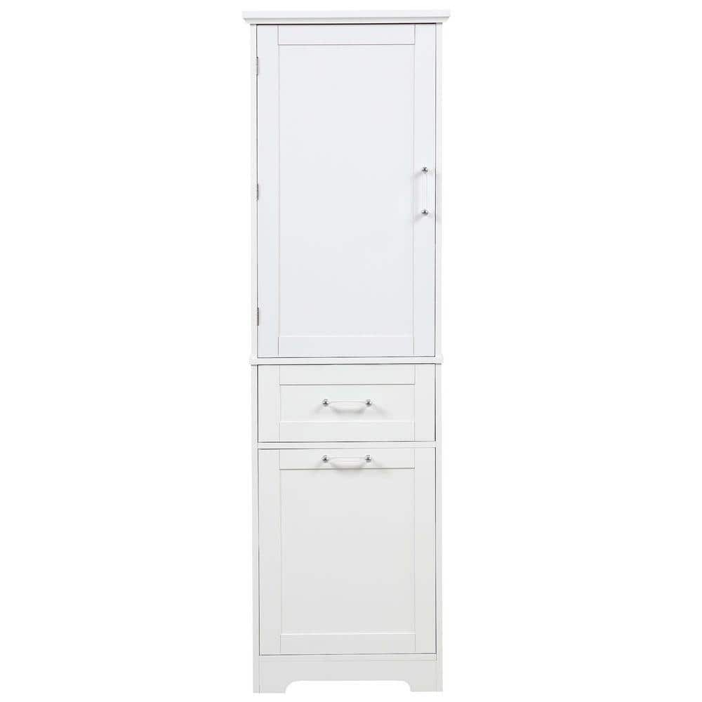 20 in. W x 13.5 in. D x 68.4 in. H White MDF Freestanding Linen Cabinet with Adjustable Shelf and 2-Drawers
