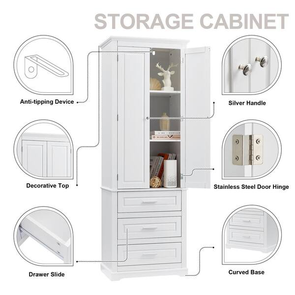 24 in. W x 16 in. D x 70 in. H White MDF Freestanding Linen