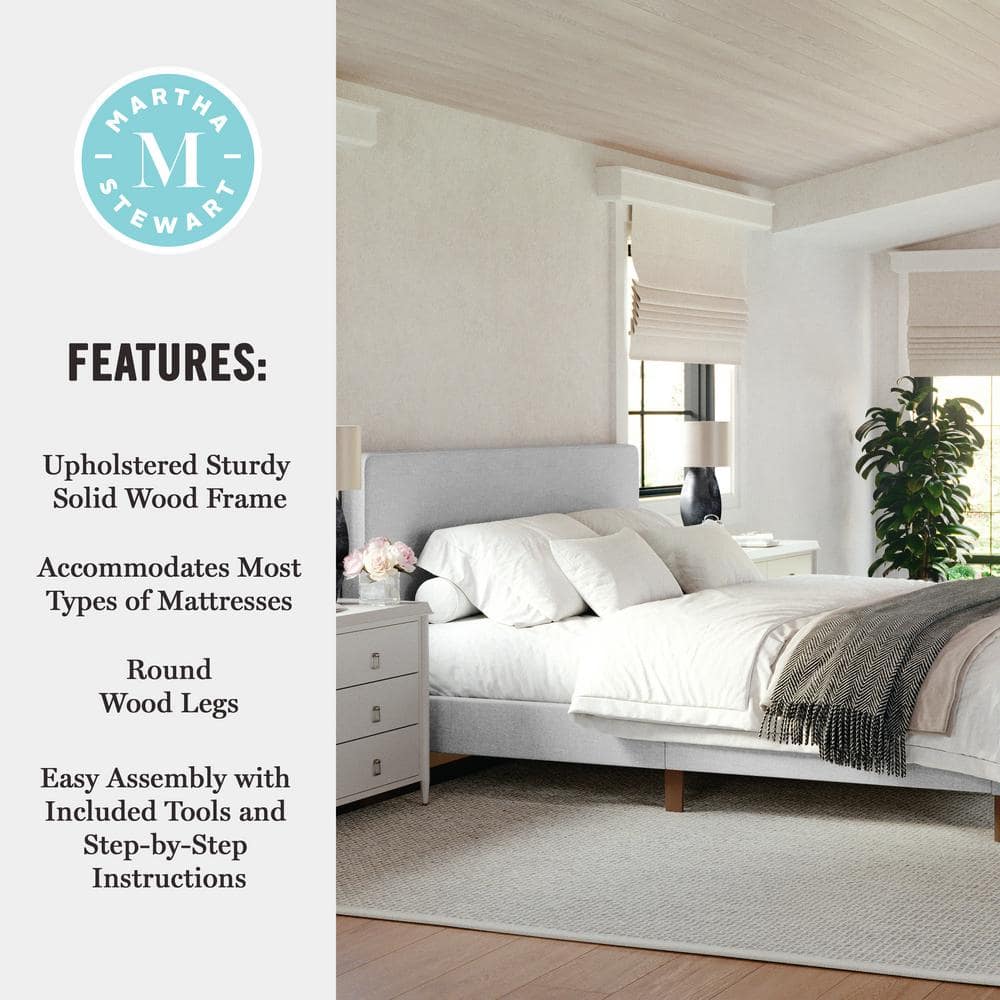 King Gray Linen Upholstered Platform Bed with Wood Frame
