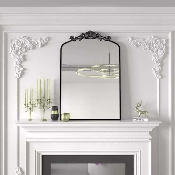 20 in. W x 32 in. H Arch Aluminum Alloy Framed French Cleat Mounted Baroque Wall Decor Bathroom Vanity Mirror in Black