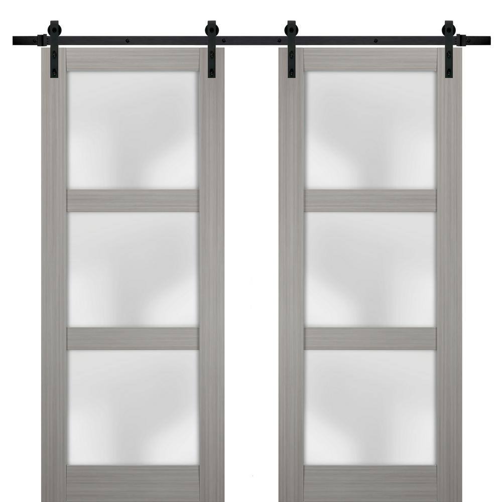 Assemble Required 2552 56 in. x 84 in. 3-Panel Gray Finished Pine Wood Sliding Door with Double Barn Hardware price history on PriceWatchPro