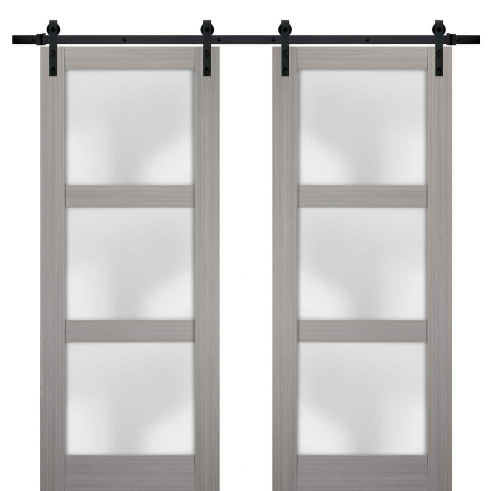 Assemble Required 2552 60 in. x 84 in. 3-Panel Gray Finished Pine Wood Sliding Door with Double Barn Hardware price history on PriceWatchPro