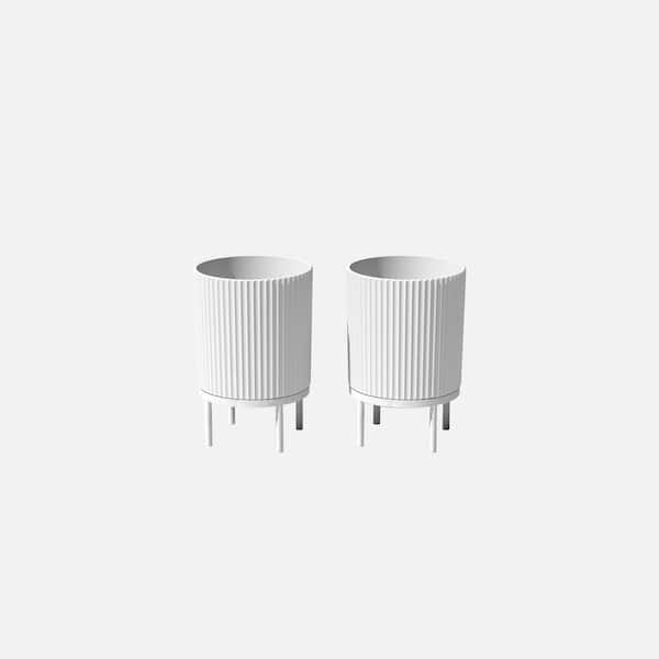 Veradek Demi Medium White Plastic Round Planter with White Stand and Drainage Holes (15 in. L x 15 in. W x 22 in. H) (2-Pack)
