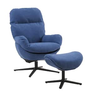 Blue Comfy Fabric Solid Aluminum Alloy Base Glider Arm Chair with Rocking Footstool