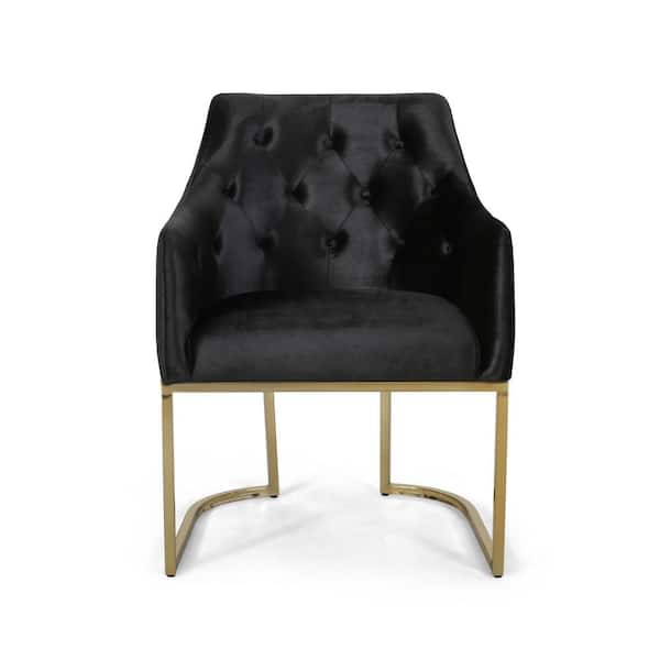 Noble House McDonough Black Velvet Tufted Side Chair