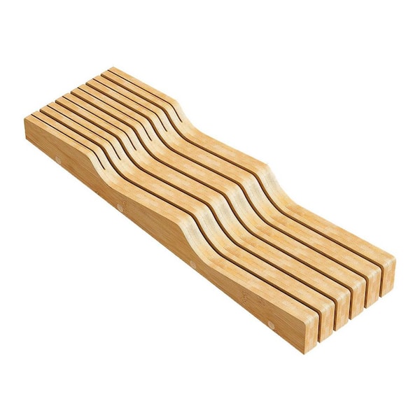 11-Knife In-Drawer Bamboo Knife Block Universal Knife Storage Organizer with Slots for Kitchen Shears