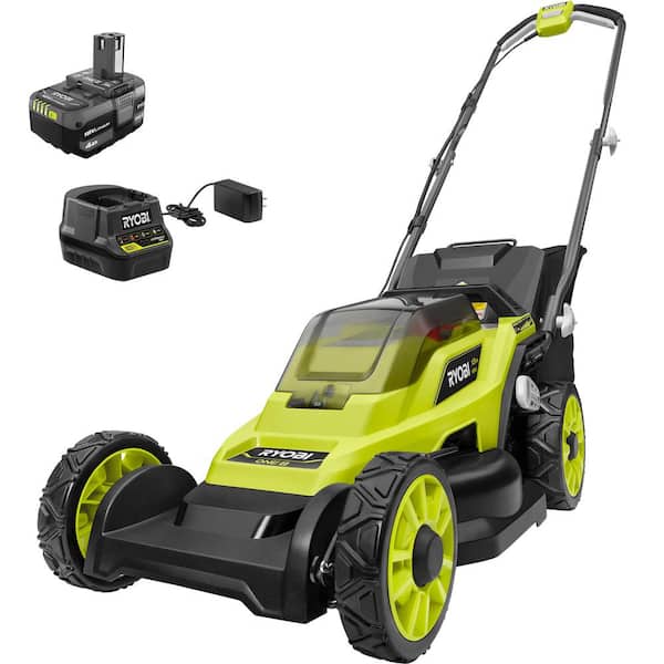 RYOBI ONE+ 18V 13 in. Cordless Battery Walk Behind Push Lawn Mower with   Ah Battery and Charger P1180 - The Home Depot