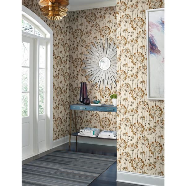 Burnt Orange Flourish Non Woven Preium Peel and Stick Wallpaper Approximate 45 sq. ft.