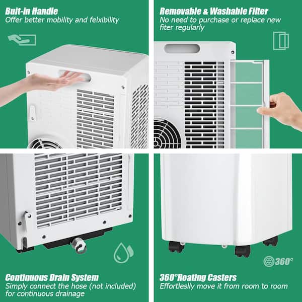8,000 BTU Portable Air Conditioner Cools 250 Sq. Ft. with Dehumidifier in  White
