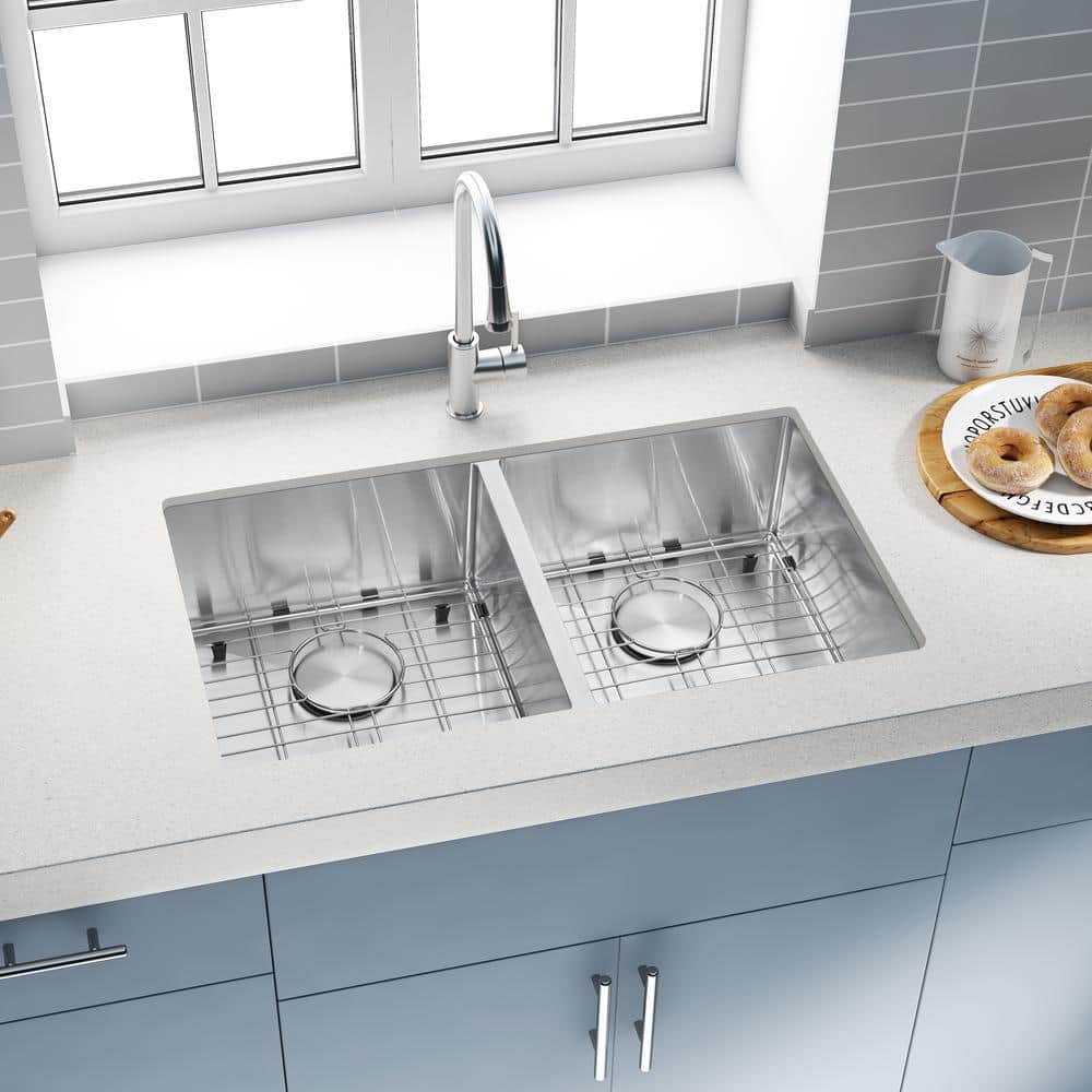 32" Stainless Steel Double Bowl Undermount Kitchen Sink