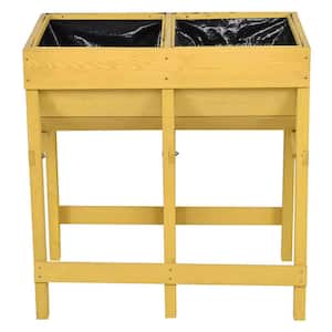 28 in. x 18 in. x 28.5 in. Thick Yellow Wood Raised Planter Free Standing Planting Container Vegetable Flower Bed