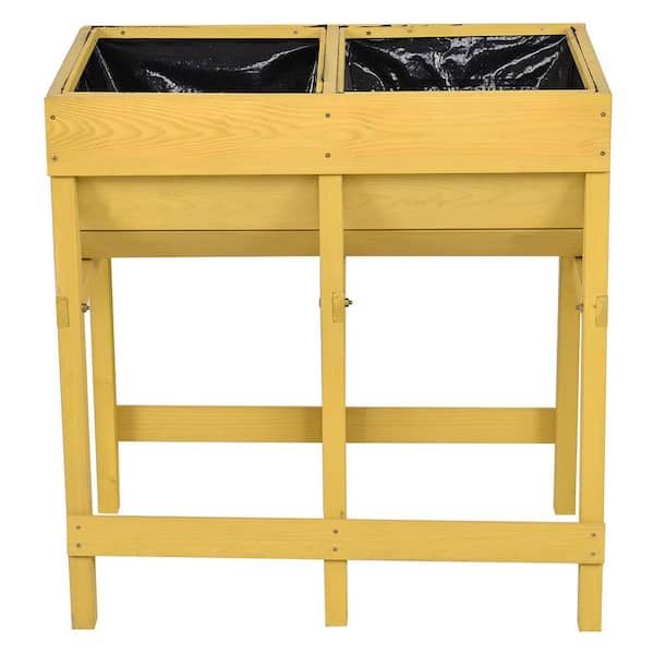 HONEY JOY 28 in. x 18 in. x 28.5 in. Thick Yellow Wood Raised Planter Free Standing Planting Container Vegetable Flower Bed