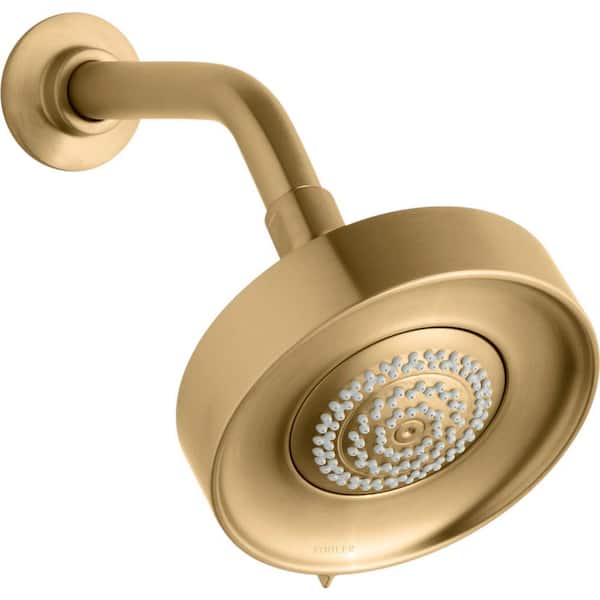 KOHLER Purist Multifunction 3-Spray 5.5 in. Single Wall Mount Low Flow Fixed Shower Head in Vibrant Moderne Brushed Gold