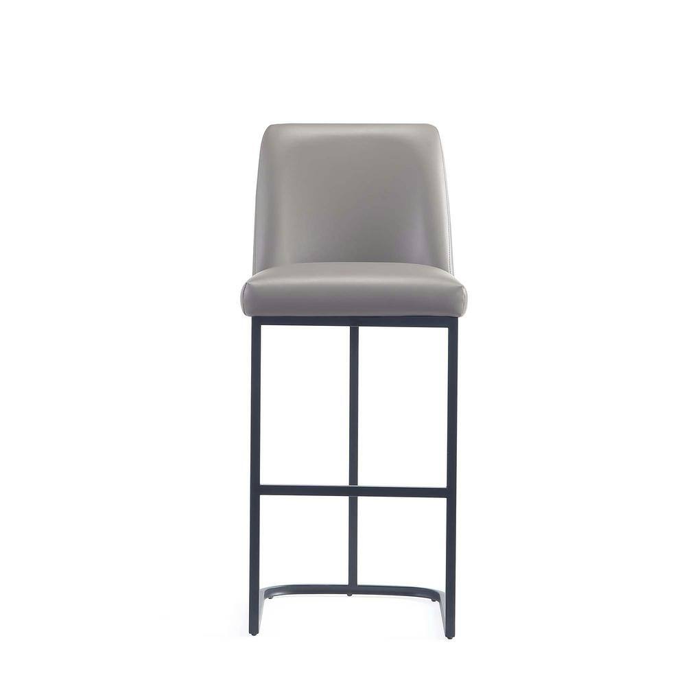 Gray Leatherette Upholstered Bar Stool with Metal Base