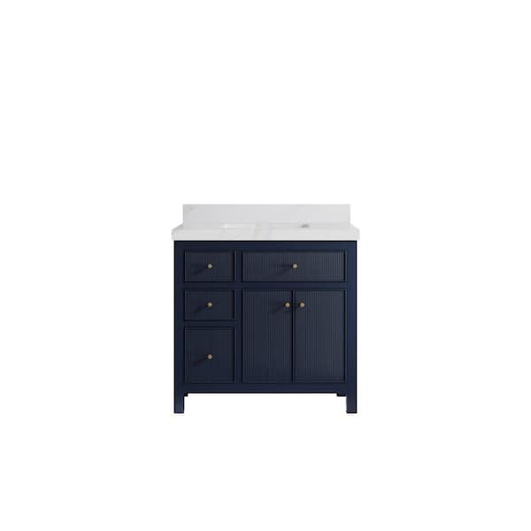 Willow Collections Sonoma 36 in. W x 22 in. D x 36 in. H Single Sink Bath Vanity in Navy Blue with 2" Calacatta Sienna Qt. Top