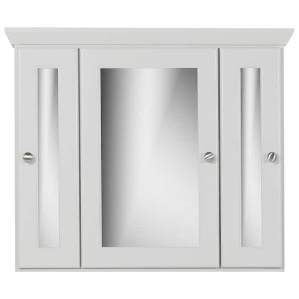 Simplicity by Strasser 30 in. W x 27 in. H x 6.5 in. D Tri-View Surface-Mount Medicine Cabinet Rectangle/Mirror in Dewy Morning
