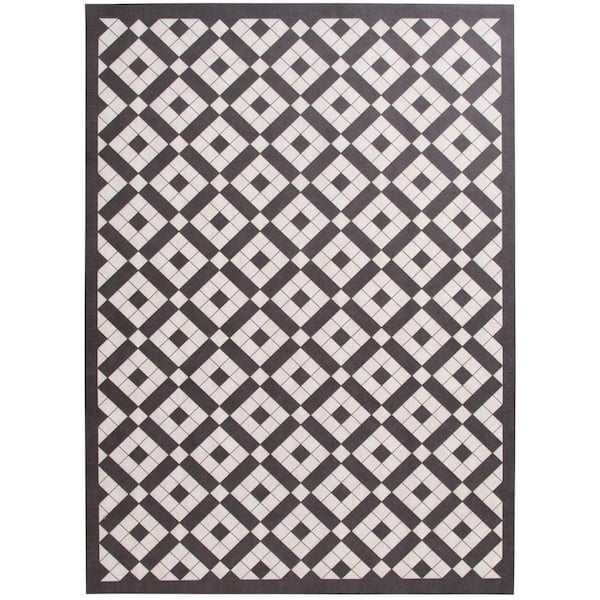 StyleWell Diamond 6 ft. x 9 ft. Black/White Vinyl Area Rug