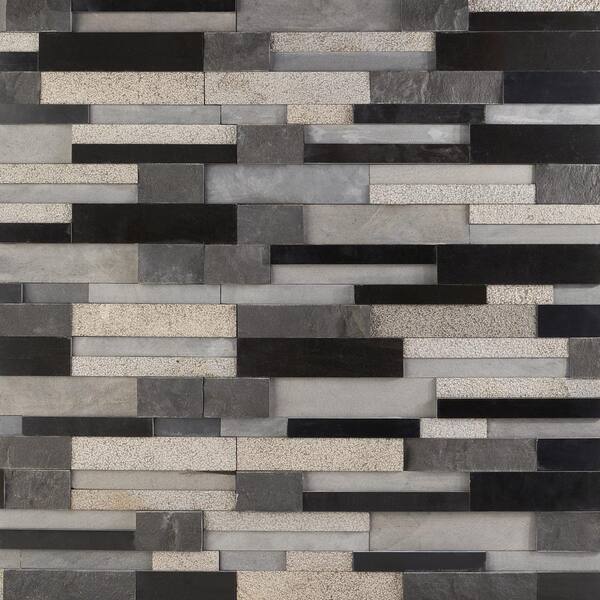 Ivy Hill Tile Cliffstone Black Gray Ledger Panel 7.87 in. x 23.62 in. 10mm Brushed Granite Mosaic Tile (1.29 sq. ft.)