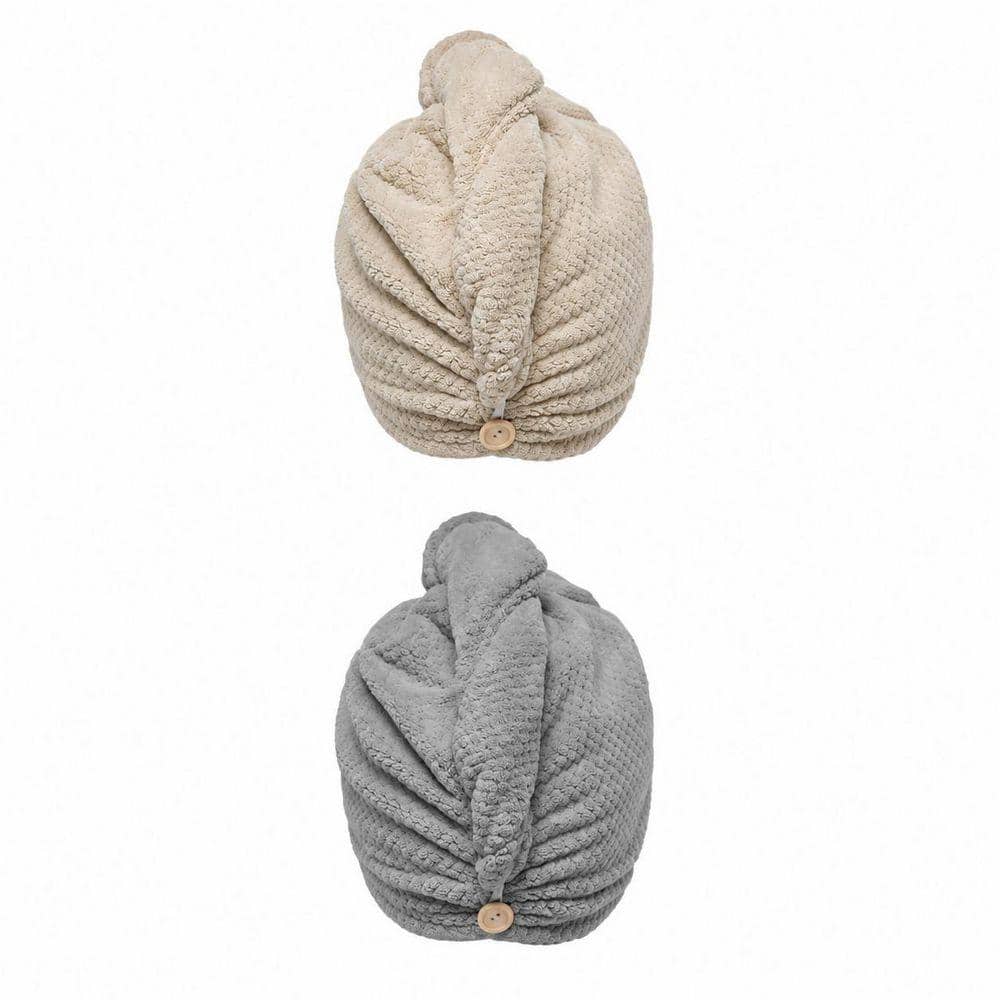 Gray White Microfiber Hair Towel Wrap 2 Pack Super Absorbent Quick Dry Turban for Women Anti Frizz