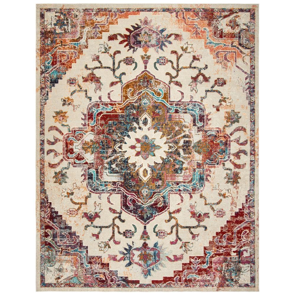 Light Blue and Burgundy Floral Tufted 9' x 12' Area Rug