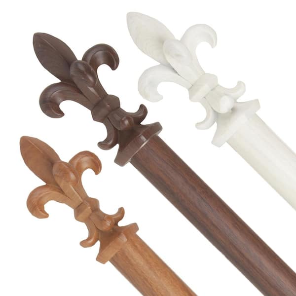 EMOH 1" dia Adjustable Single Faux Wood Curtain Rod 66-120 inch in Dark Walnut with Emmett Finials