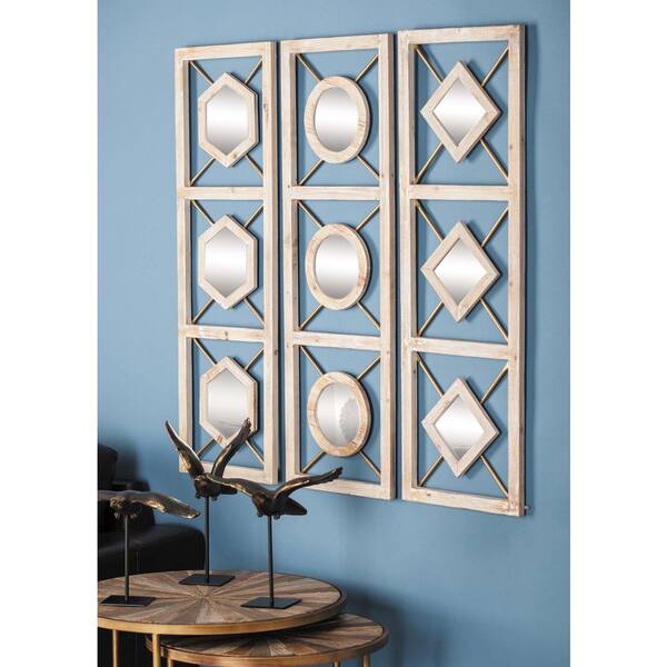 Litton Lane 39 in. x 13 in. Diamond Paneled Framed Wall Mirrors (Set of 3)
