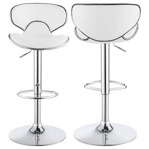 35 in. H White and Chrome Low Upholstered Back Metal Frame Adjustable Bar Stool (Set of 2)