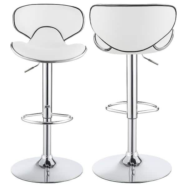 Coaster 35 in. H White and Chrome Low Upholstered Back Metal Frame Adjustable Bar Stool (Set of 2)
